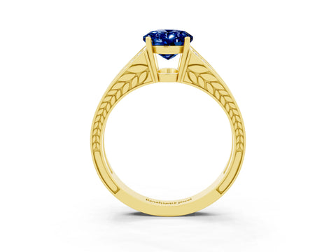 Yellow gold Oval Cut Blue Sapphire Split Shank Ring with Pavé Band and Four-Prong Setting_3