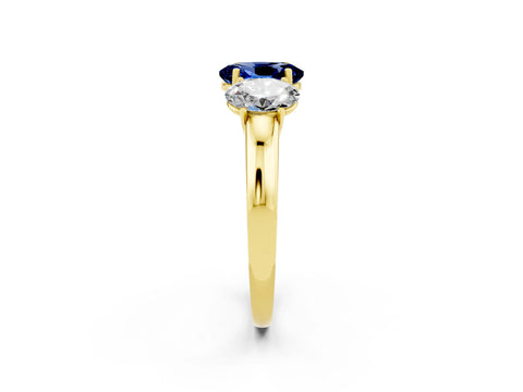 Yellow gold Oval Cut Blue Sapphire Three-Stone Ring with Four-Prong Setting and Classic Band_2