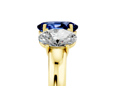 Yellow gold Oval Cut Blue Sapphire Three-Stone Ring with Four-Prong Setting and Classic Band_5