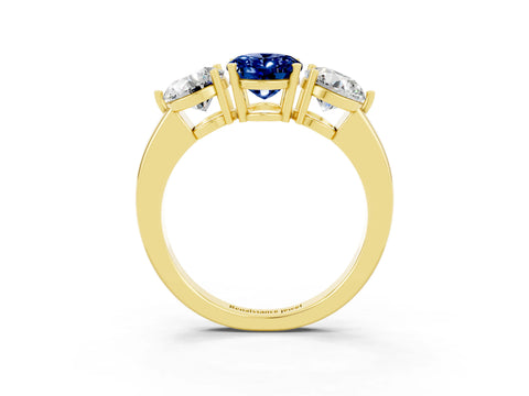 Yellow gold Oval Cut Blue Sapphire Three-Stone Ring with Prong Setting and Classic Band_3