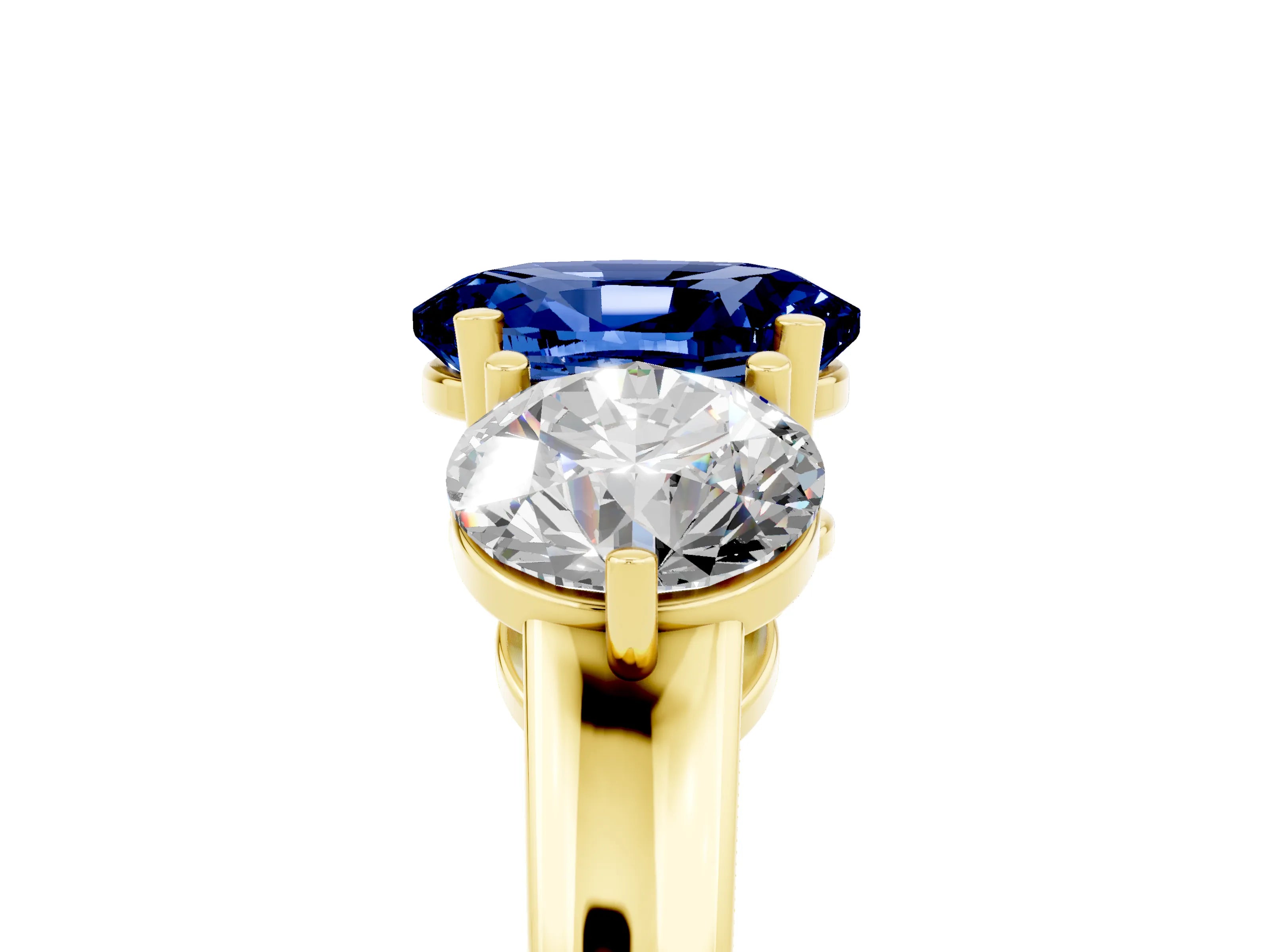 Yellow gold Oval Cut Blue Sapphire Three-Stone Ring with Prong Setting and Classic Band_5
