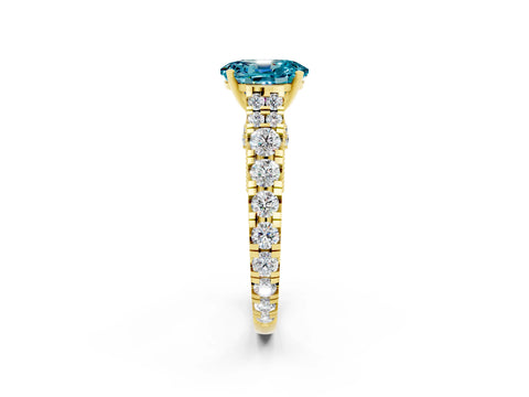 Yellow gold Oval Cut Blue Topaz Classic Solitaire Ring with Pavé Band and Four-Prong Setting_2