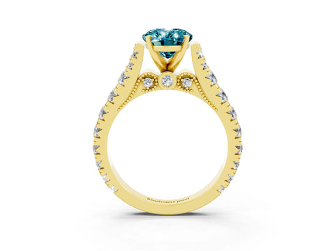 Yellow gold Oval Cut Blue Topaz Classic Solitaire Ring with Pavé Band and Four-Prong Setting_3