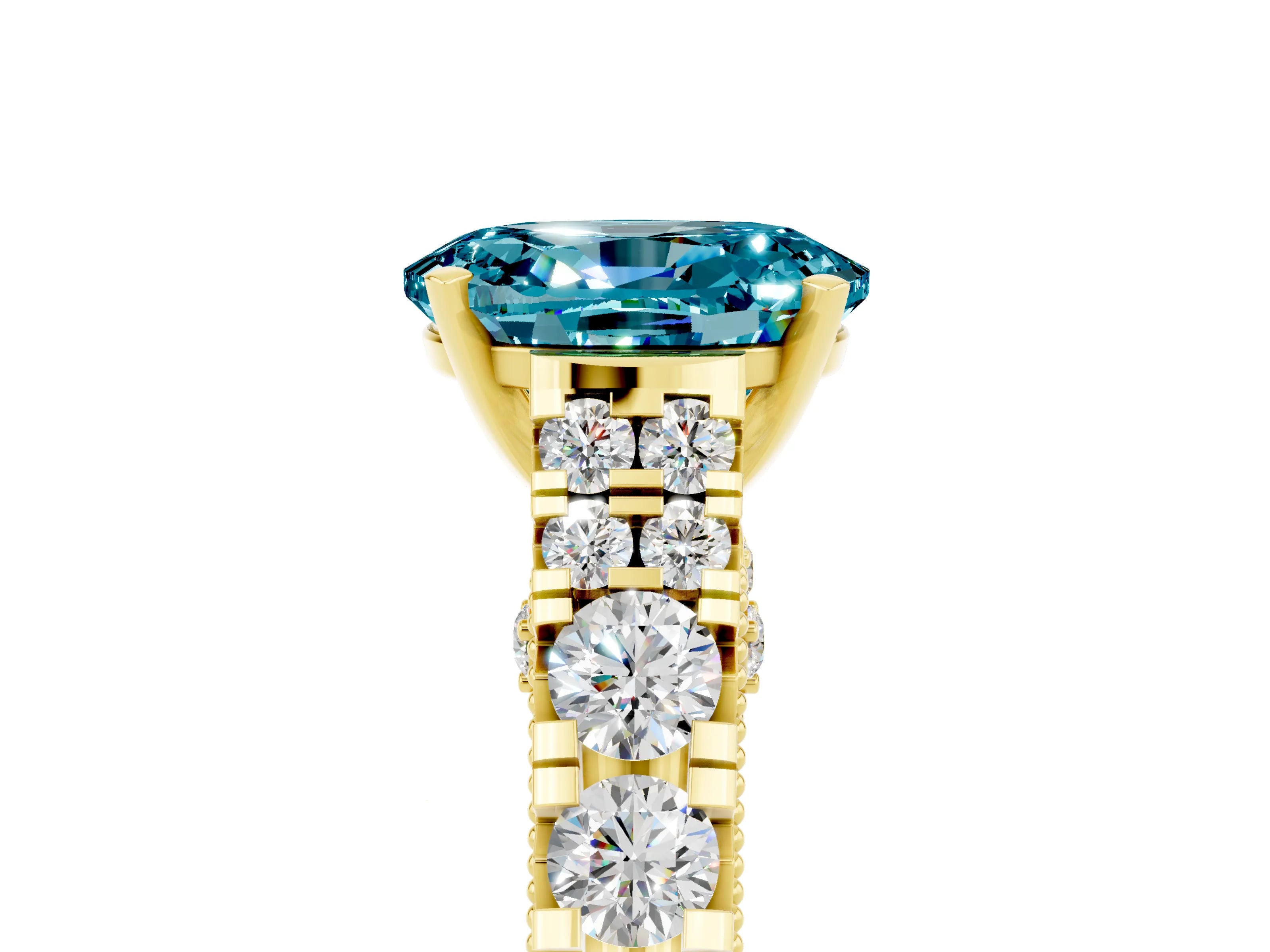 Yellow gold Oval Cut Blue Topaz Classic Solitaire Ring with Pavé Band and Four-Prong Setting_5