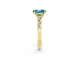 Yellow gold Oval Cut Blue Topaz Cluster Side Stone Solitaire Ring with Prong Setting_26