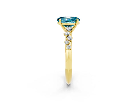 Yellow gold Oval Cut Blue Topaz Cluster Side Stone Solitaire Ring with Prong Setting_26