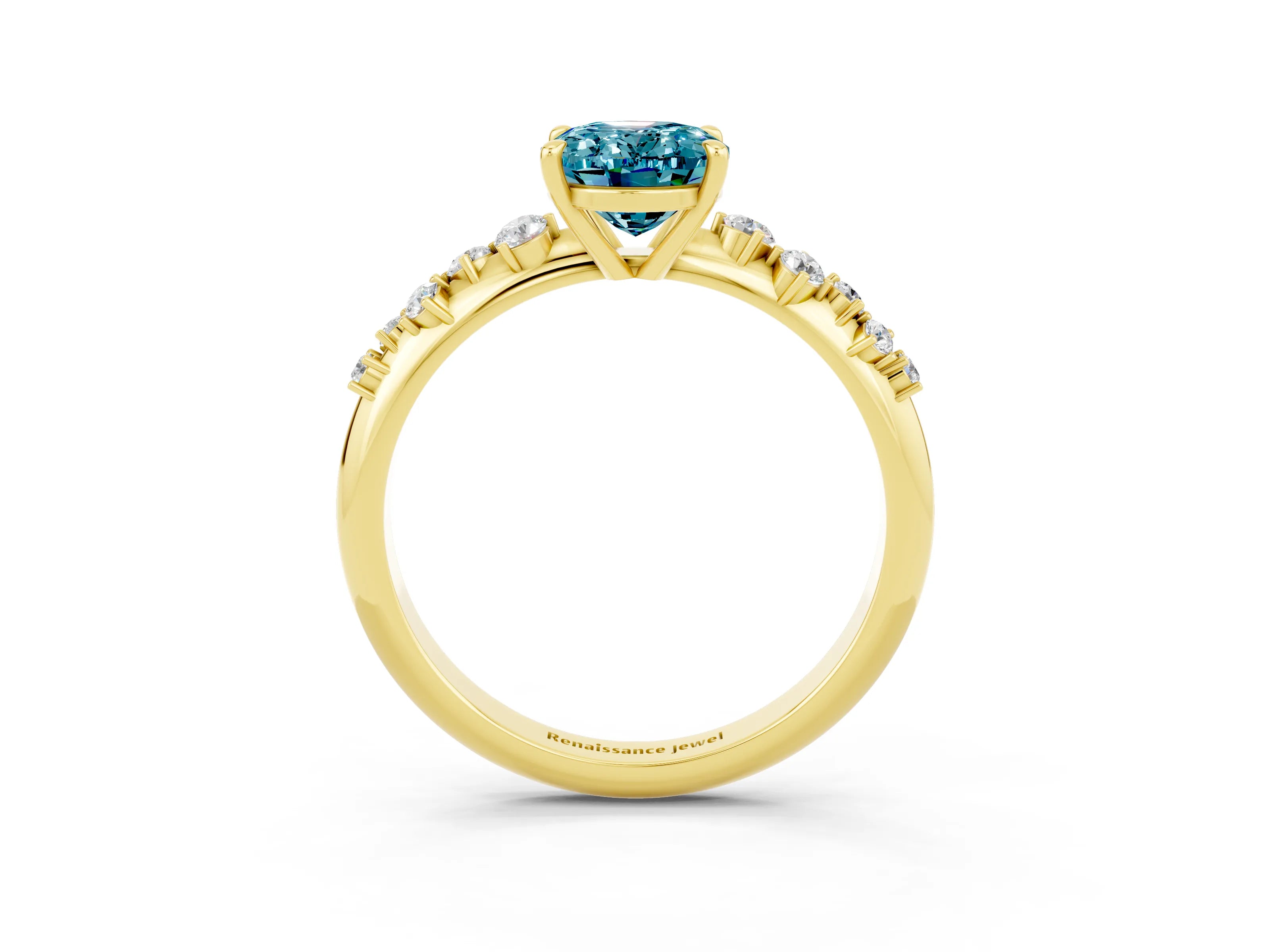 Yellow gold Oval Cut Blue Topaz Cluster Side Stone Solitaire Ring with Prong Setting_27