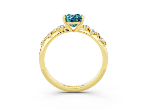 Yellow gold Oval Cut Blue Topaz Cluster Side Stone Solitaire Ring with Prong Setting_27