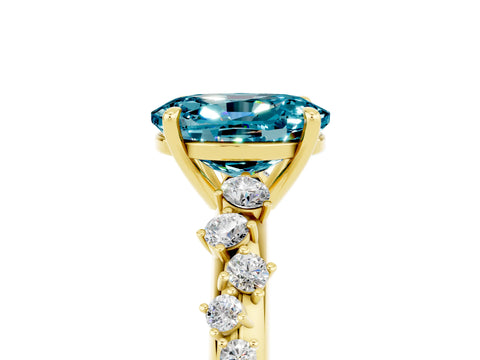 Yellow gold Oval Cut Blue Topaz Cluster Side Stone Solitaire Ring with Prong Setting_29