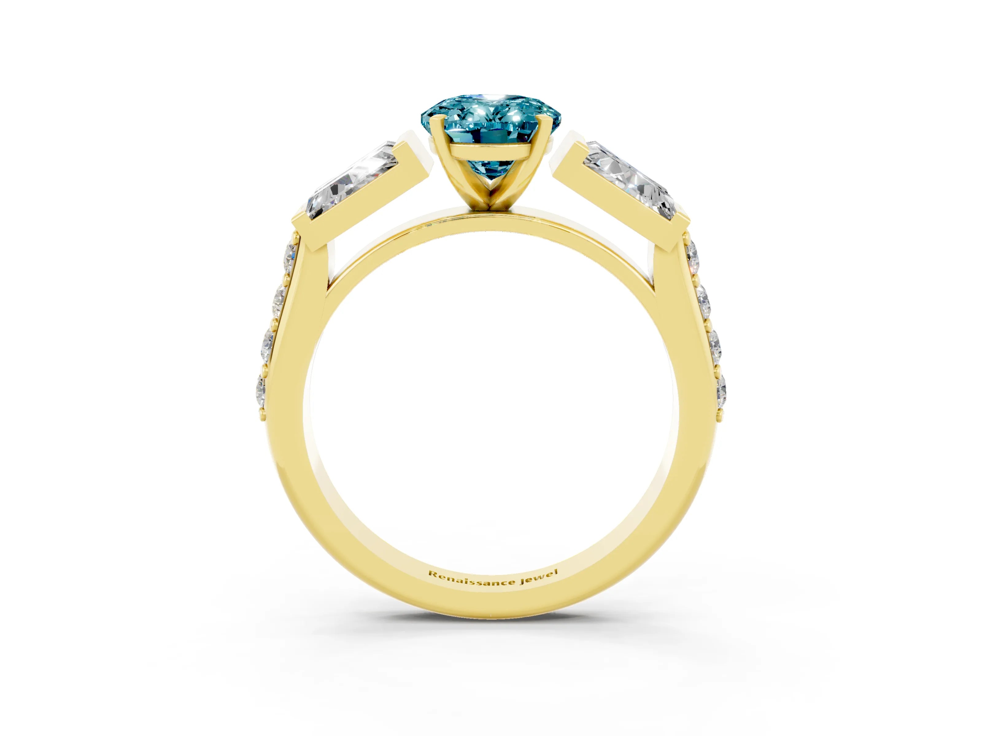 Yellow gold Oval Cut Blue Topaz Engagement Ring with Baguette Side Stones and Channel Set Band_3