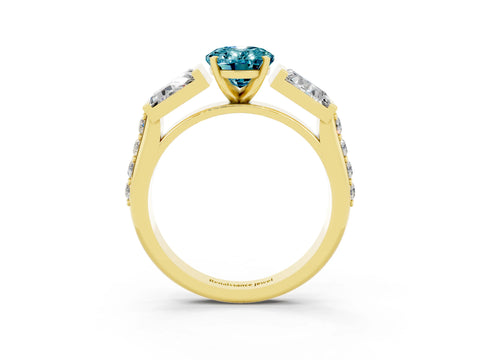 Yellow gold Oval Cut Blue Topaz Engagement Ring with Baguette Side Stones and Channel Set Band_3