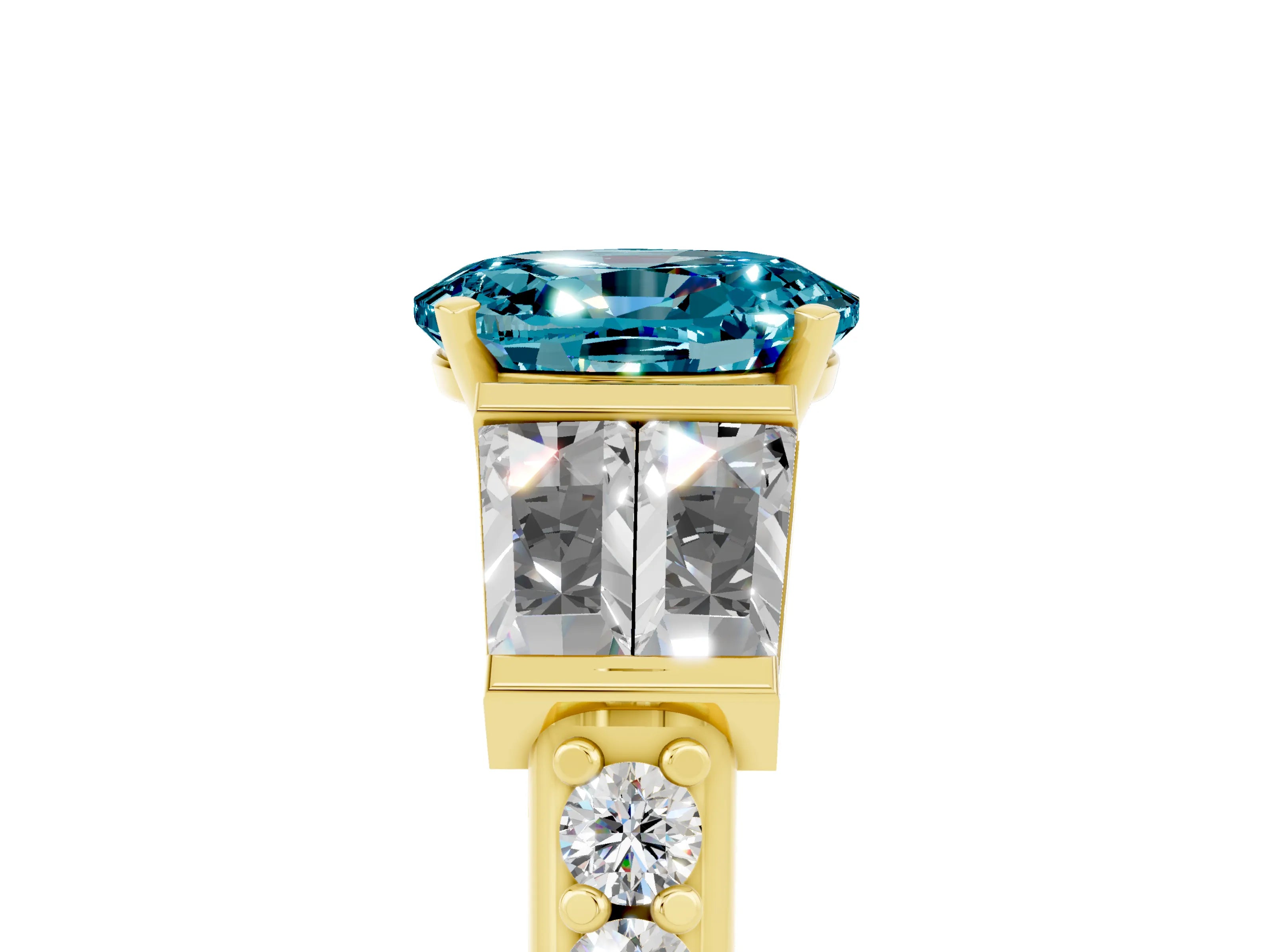 Yellow gold Oval Cut Blue Topaz Engagement Ring with Baguette Side Stones and Channel Set Band_5