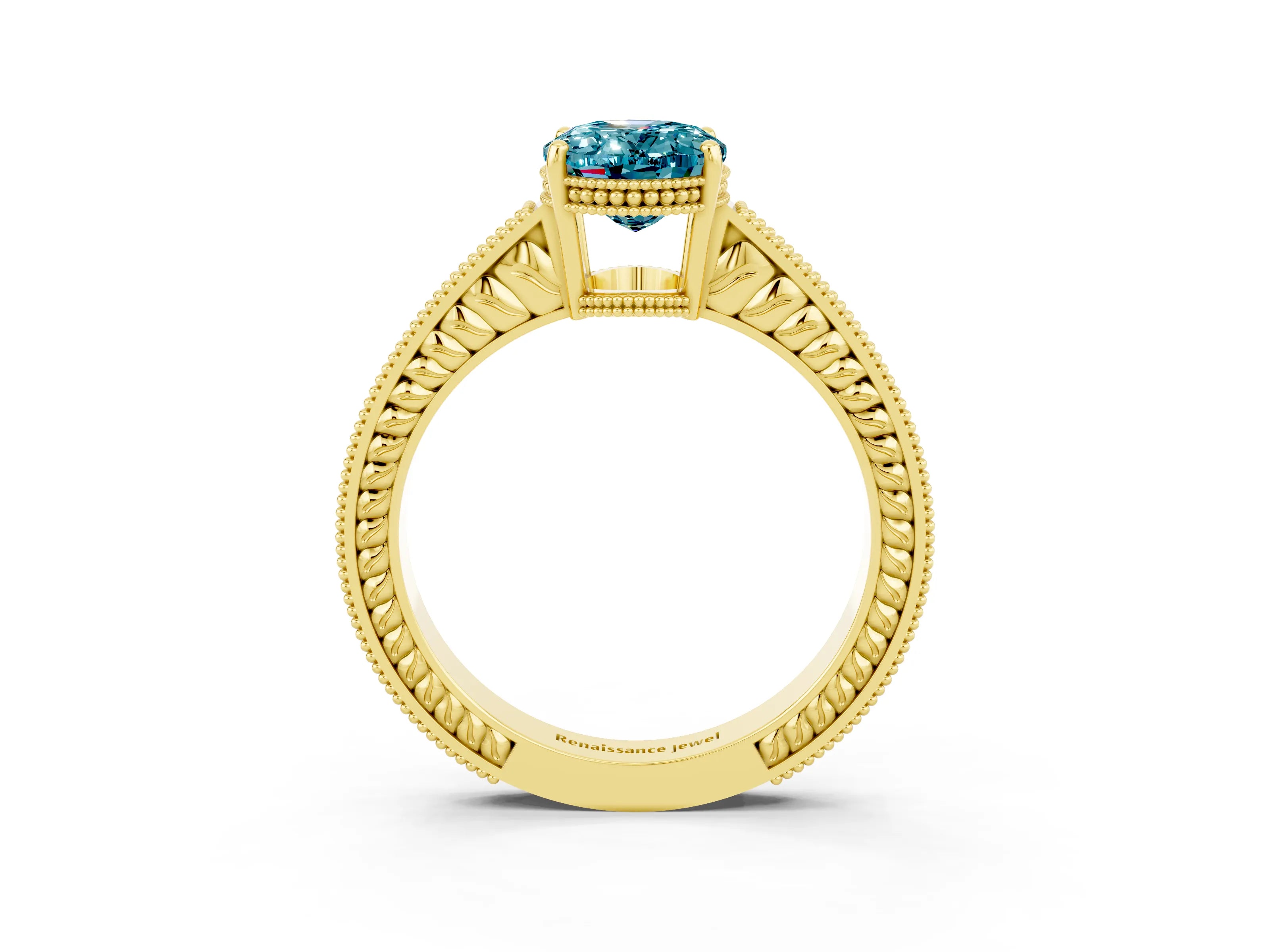 Yellow gold Oval Cut Blue Topaz Engagement Ring with Milgrain Channel Set Band and Prong Setting_3