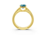 Yellow gold Oval Cut Blue Topaz Engagement Ring with Milgrain Channel Set Band and Prong Setting_3