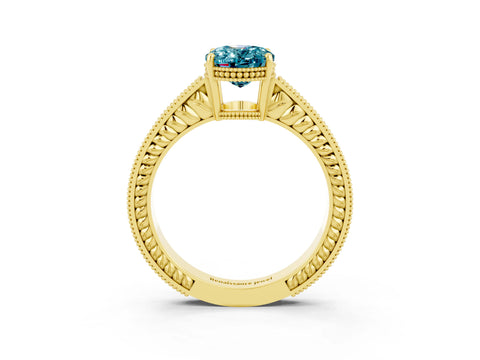 Yellow gold Oval Cut Blue Topaz Engagement Ring with Milgrain Channel Set Band and Prong Setting_3