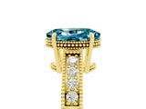 Yellow gold Oval Cut Blue Topaz Engagement Ring with Milgrain Channel Set Band and Prong Setting_5