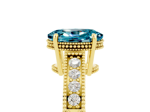 Yellow gold Oval Cut Blue Topaz Engagement Ring with Milgrain Channel Set Band and Prong Setting_5