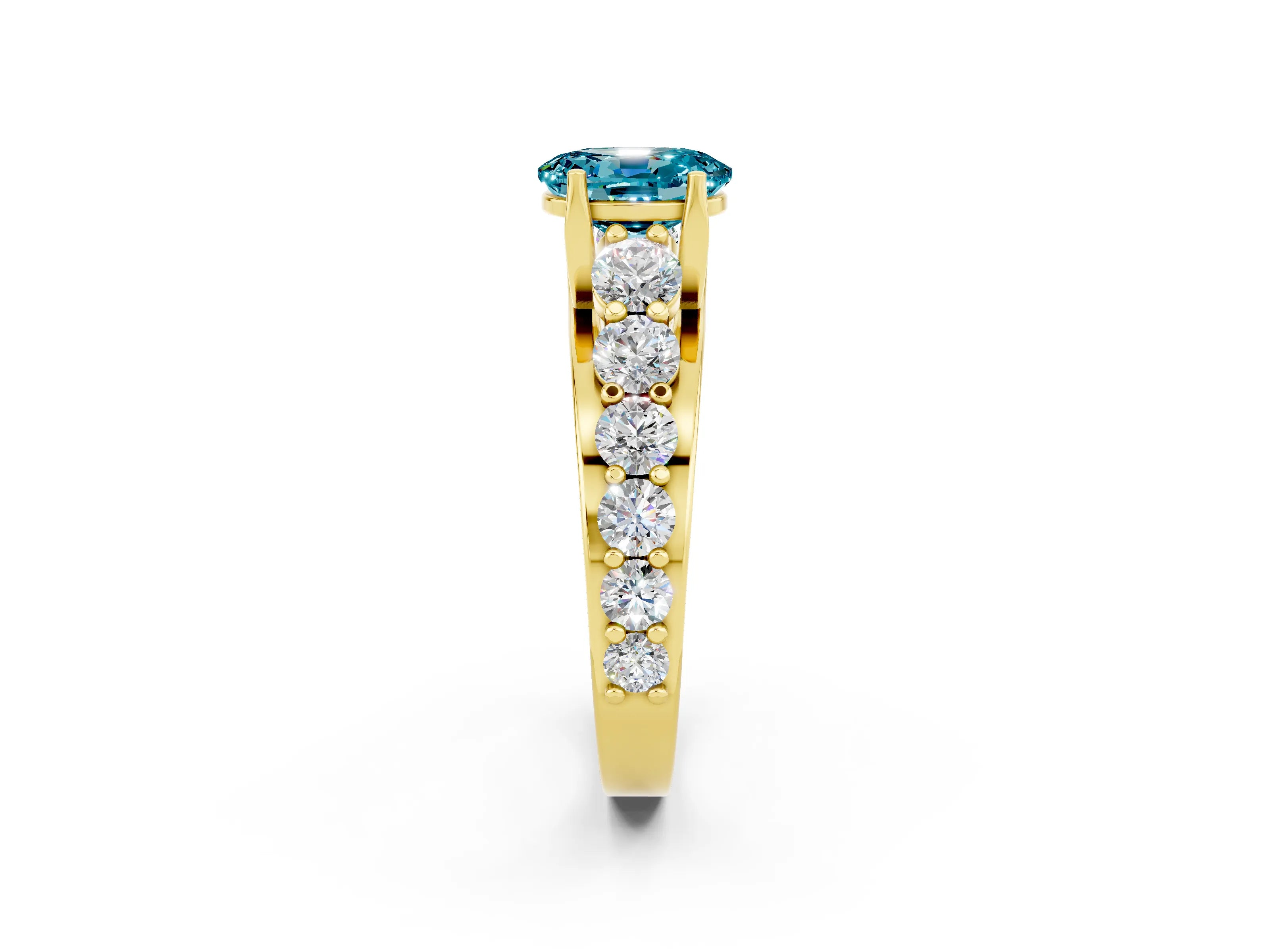 Yellow gold Oval Cut Blue Topaz Engagement Ring with Pavé Band and Four-Prong Setting_2