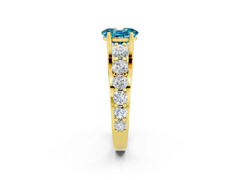 Yellow gold Oval Cut Blue Topaz Engagement Ring with Pavé Band and Four-Prong Setting_2