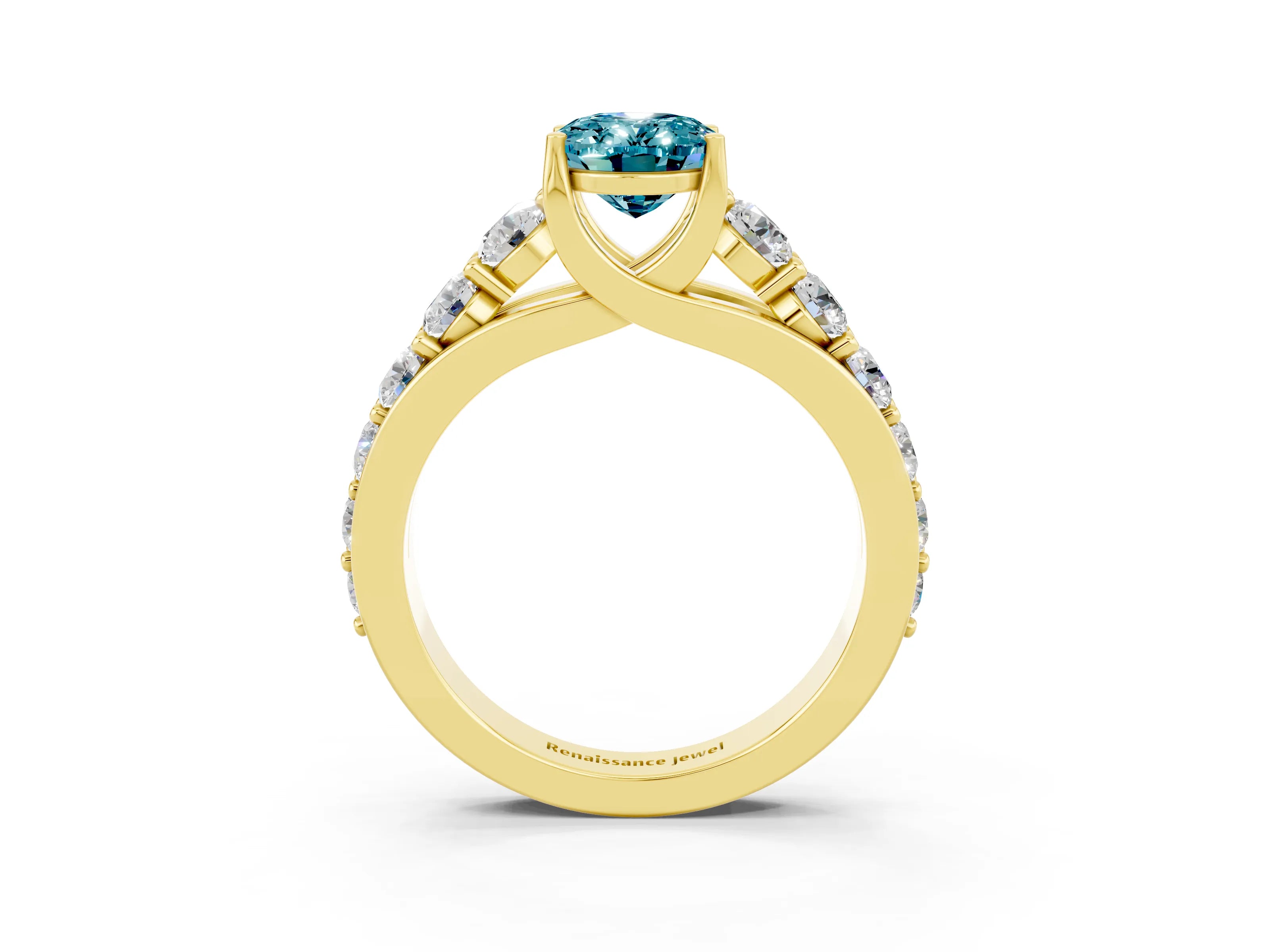 Yellow gold Oval Cut Blue Topaz Engagement Ring with Pavé Band and Four-Prong Setting_3