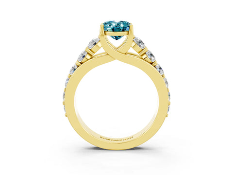 Yellow gold Oval Cut Blue Topaz Engagement Ring with Pavé Band and Four-Prong Setting_3