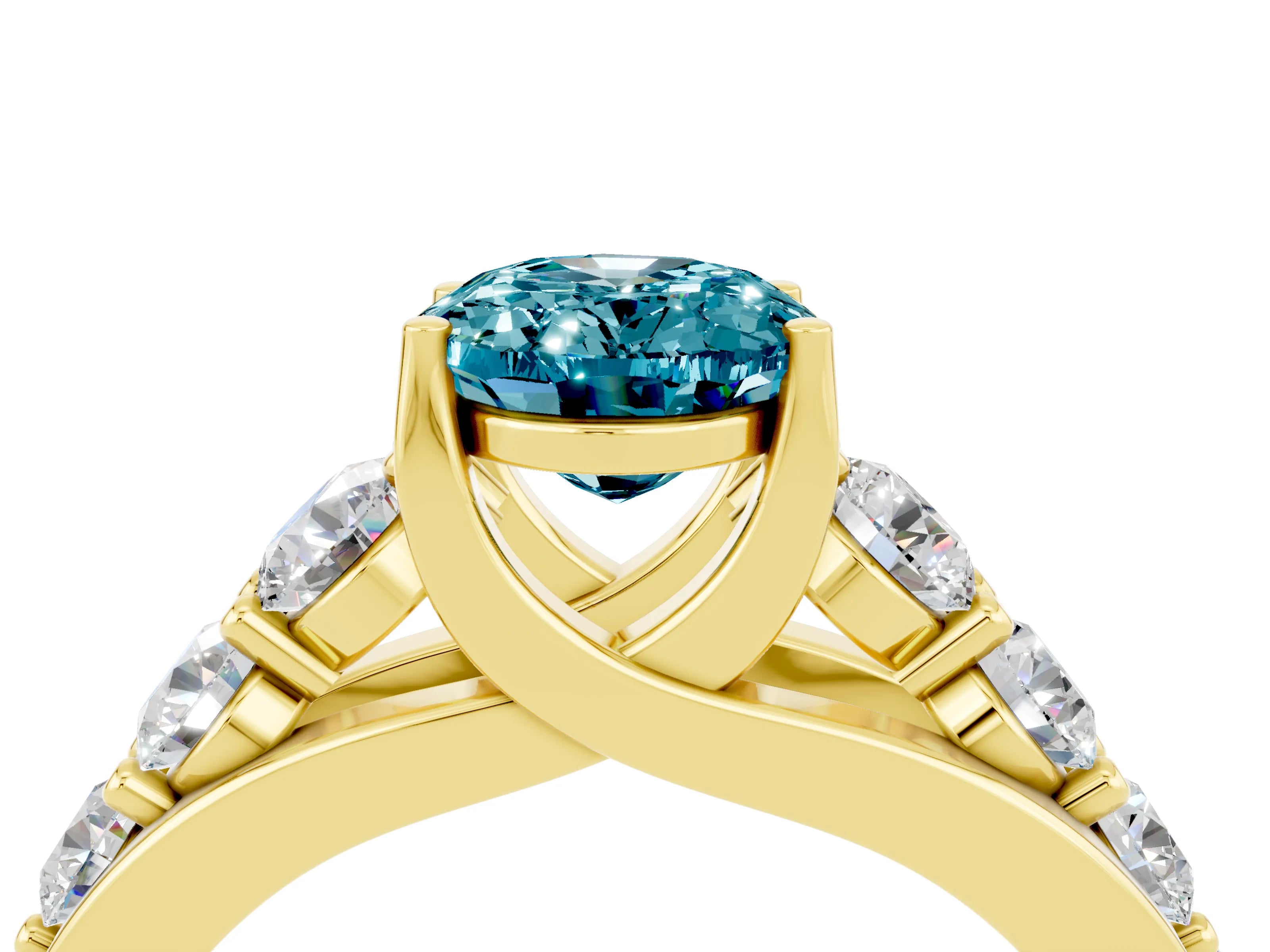 Yellow gold Oval Cut Blue Topaz Engagement Ring with Pavé Band and Four-Prong Setting_4