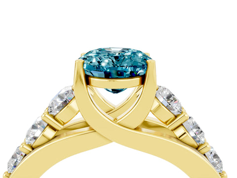 Yellow gold Oval Cut Blue Topaz Engagement Ring with Pavé Band and Four-Prong Setting_4