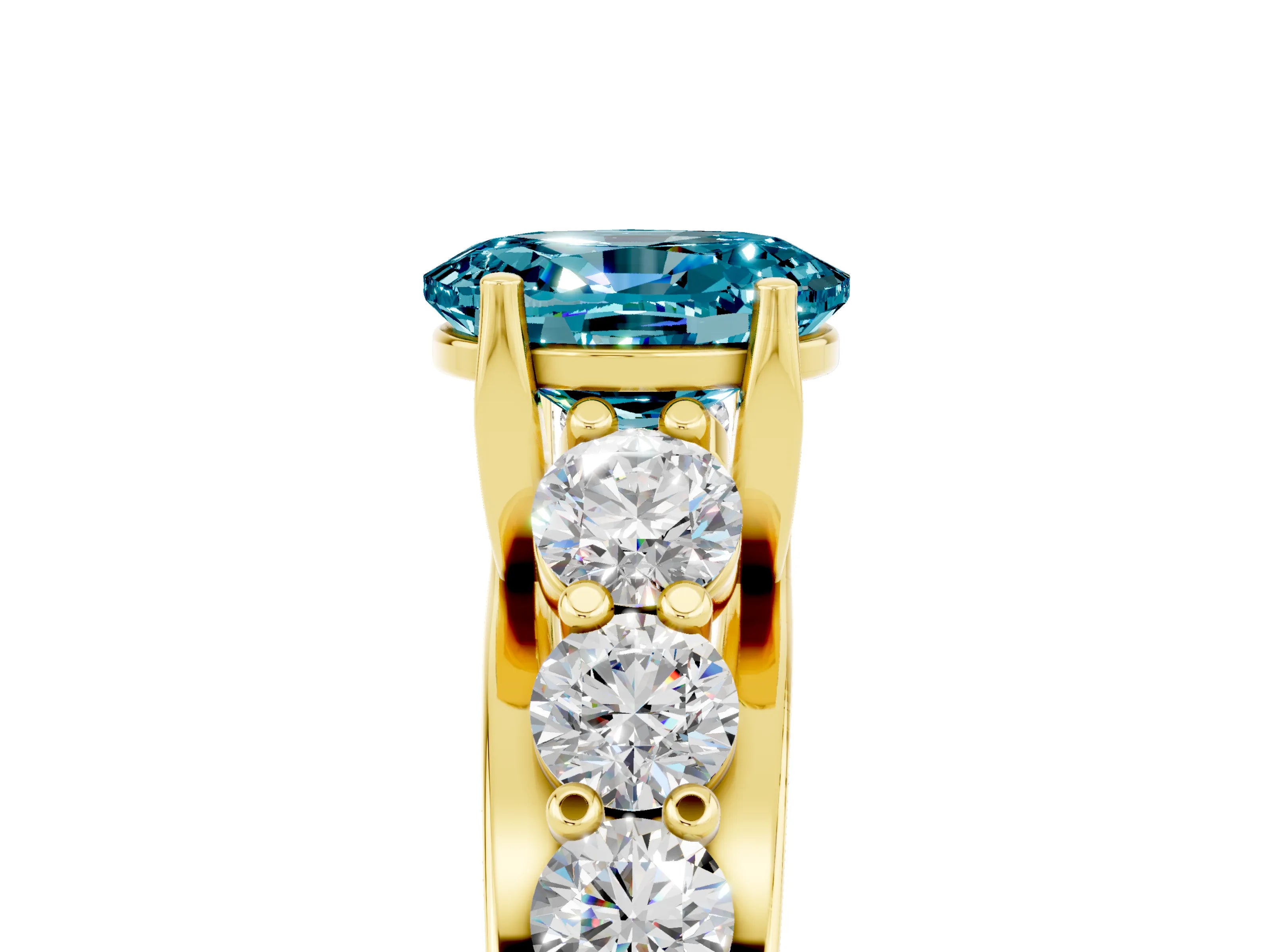 Yellow gold Oval Cut Blue Topaz Engagement Ring with Pavé Band and Four-Prong Setting_5