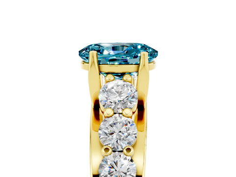 Yellow gold Oval Cut Blue Topaz Engagement Ring with Pavé Band and Four-Prong Setting_5