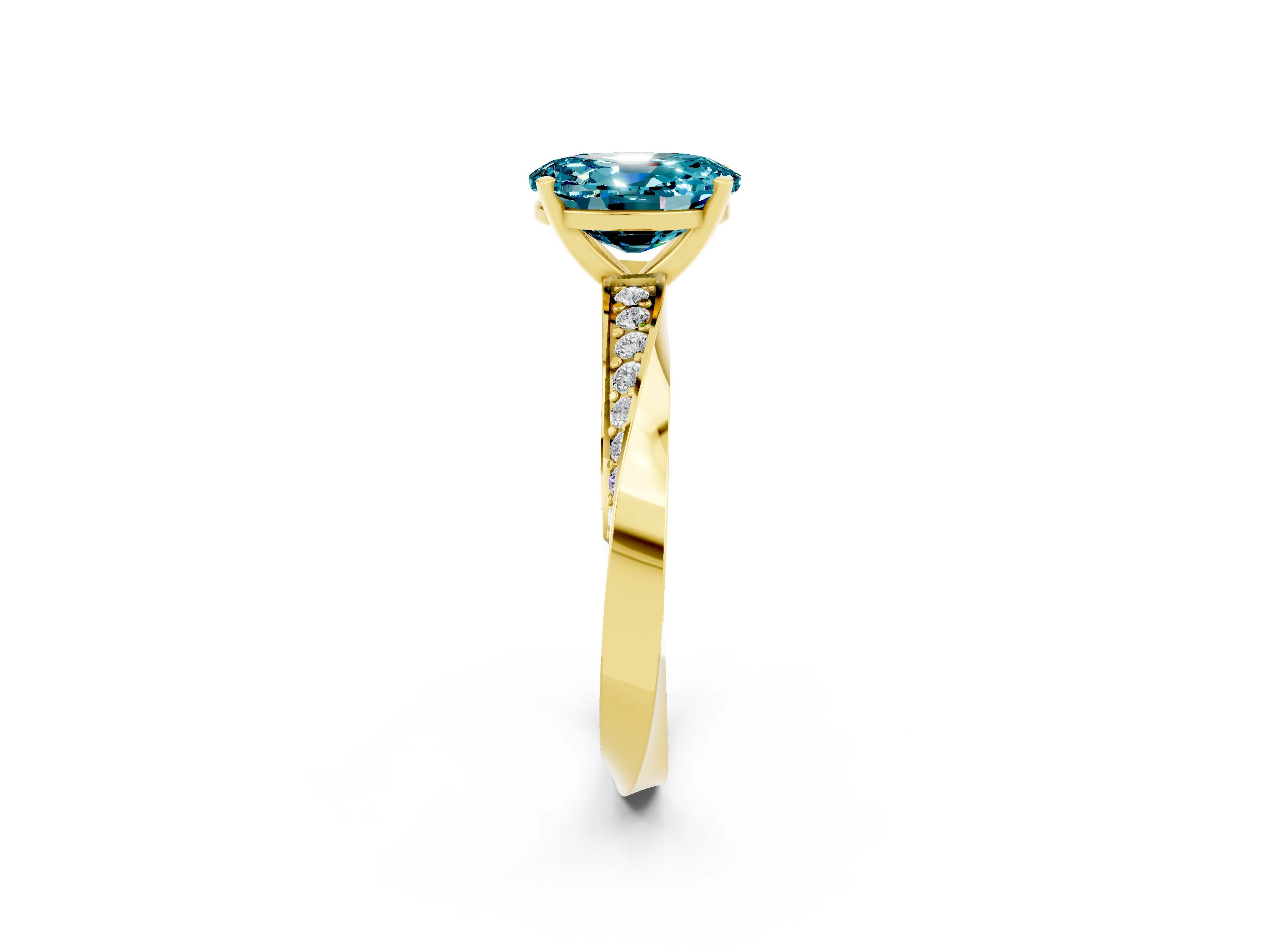 Yellow gold Oval Cut Blue Topaz Engagement Ring with Side Stone Accents and Four-Prong Setting_29
