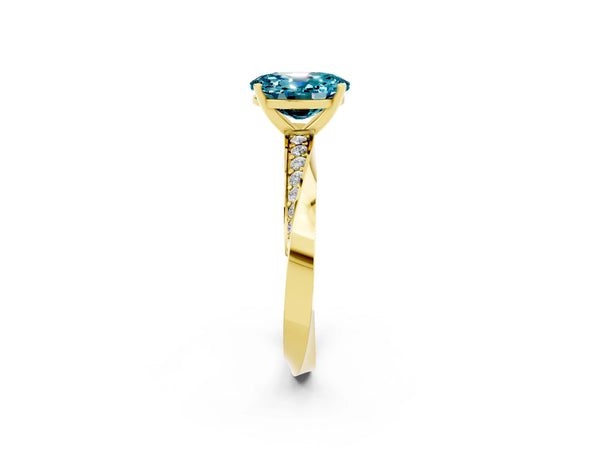Yellow gold Oval Cut Blue Topaz Engagement Ring with Side Stone Accents and Four-Prong Setting