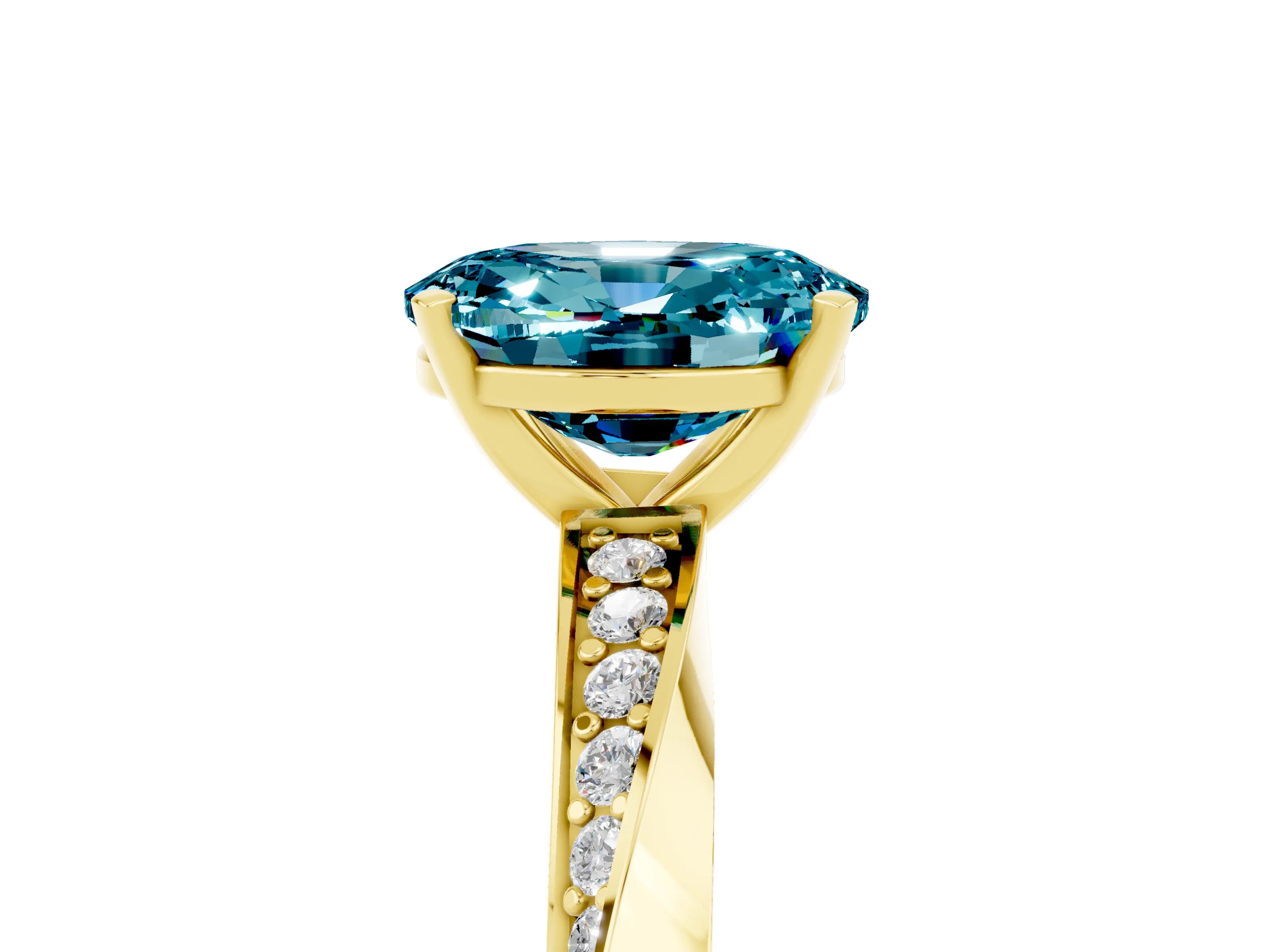 Yellow gold Oval Cut Blue Topaz Engagement Ring with Side Stone Accents and Four-Prong Setting_32