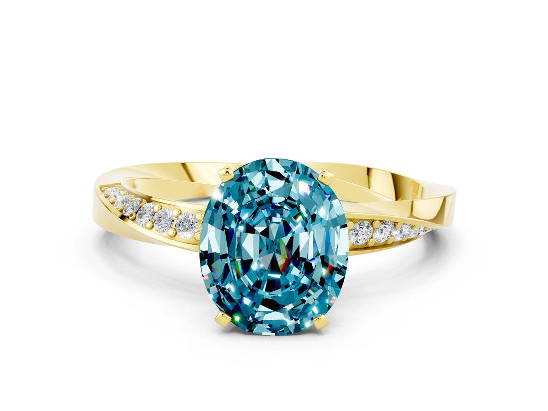 Yellow gold Oval Cut Blue Topaz Engagement Ring with Side Stone Accents and Four-Prong Setting_60