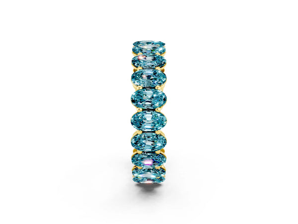 Yellow gold Oval Cut Blue Topaz Eternity Band with Shared Prong Setting