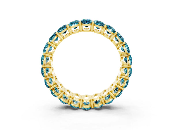 Yellow gold Oval Cut Blue Topaz Eternity Band with Shared Prong Setting