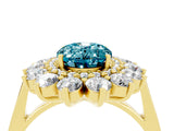 Yellow gold Oval Cut Blue Topaz Floral Double Halo Engagement Ring with Prong Setting_64