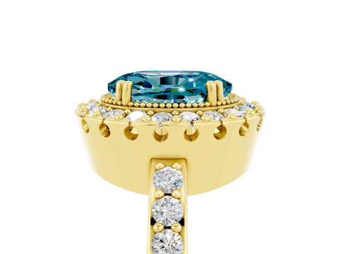 Yellow gold Oval Cut Blue Topaz Halo Ring with Pavé Band and Prong Setting_5