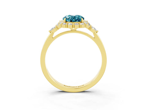 Yellow gold Oval Cut Blue Topaz Halo Ring with Pear Side Stones and Prong Setting_15