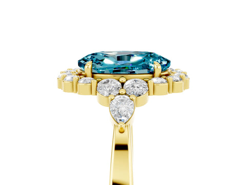 Yellow gold Oval Cut Blue Topaz Halo Ring with Pear Side Stones and Prong Setting_17