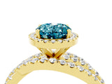 Yellow gold Oval Cut Blue Topaz Halo Ring with Round Split Shank and Prong Setting_52