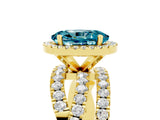 Yellow gold Oval Cut Blue Topaz Halo Ring with Round Split Shank and Prong Setting_53