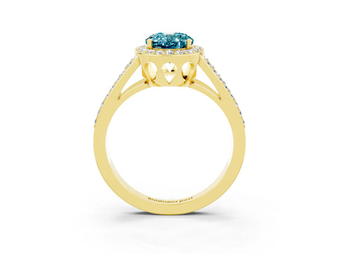 Yellow gold Oval Cut Blue Topaz Halo Ring with Split Shank U-Prong Band and Four-Prong Setting_3