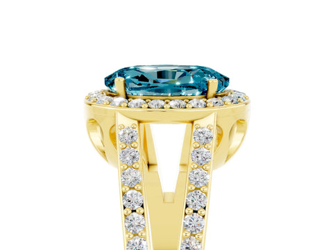 Yellow gold Oval Cut Blue Topaz Halo Ring with Split Shank U-Prong Band and Four-Prong Setting_5