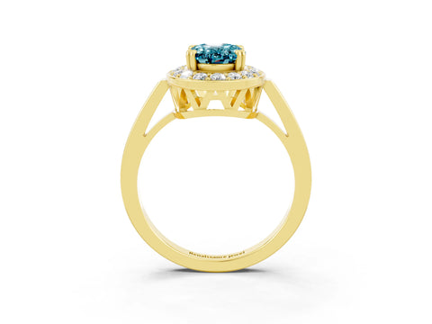 Yellow gold Oval Cut Blue Topaz Halo Ring with Split Shank and Four-Prong Setting_3