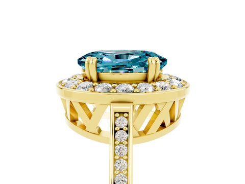 Yellow gold Oval Cut Blue Topaz Halo Ring with Split Shank and Four-Prong Setting_5