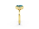 Yellow gold Oval Cut Blue Topaz Halo Ring with Tapered Band and Four-Prong Setting_2