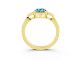 Yellow gold Oval Cut Blue Topaz Halo Ring with Tapered Band and Four-Prong Setting_3