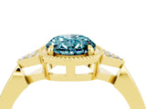 Yellow gold Oval Cut Blue Topaz Halo Ring with Tapered Band and Four-Prong Setting_4