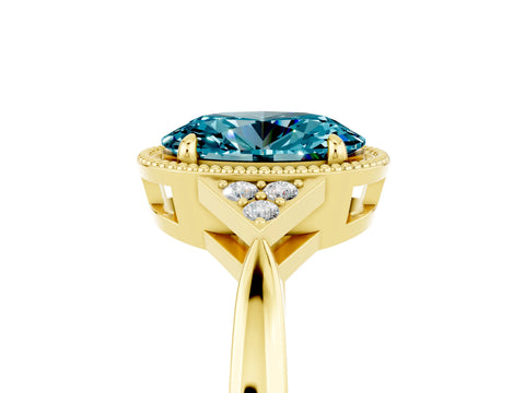 Yellow gold Oval Cut Blue Topaz Halo Ring with Tapered Band and Four-Prong Setting_5