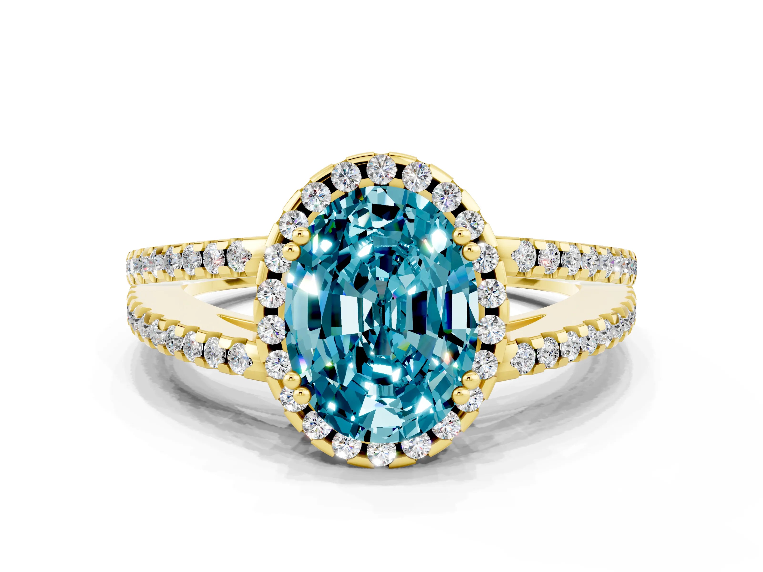Yellow gold Oval Cut Blue Topaz Halo Split Shank Engagement Ring_12